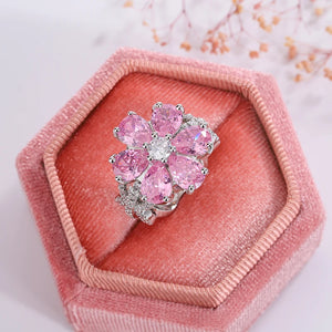 Colorful Zircon Women's Ring Pink Flowers Engagement Party Jewelry