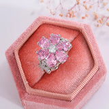Colorful Zircon Women's Ring Pink Flowers Engagement Party Jewelry