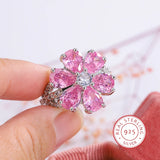 Colorful Zircon Women's Ring Pink Flowers Engagement Party Jewelry