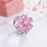 Colorful Zircon Women's Ring Pink Flowers Engagement Party Jewelry