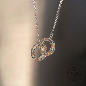 Colorful Zirconia Pendant Necklace 925 Sterling Silver Charm