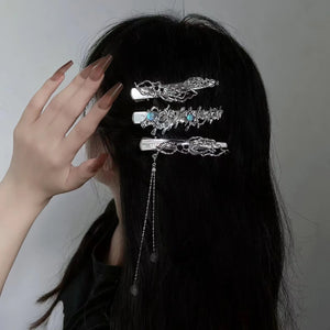 Spider Crystal Hair Clips Girls Headwear Punk Chain Tassel