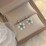 Zircon Flower Stud Earrings 925 Sterling Silver Wedding Jewelry