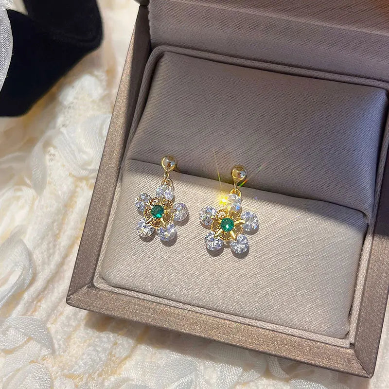 Zircon Flower Stud Earrings 925 Sterling Silver Wedding Jewelry