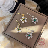 Zircon Flower Stud Earrings 925 Sterling Silver Wedding Jewelry