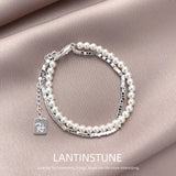 Multilayer Chains Silver Beaded Bracelet for Women N770
