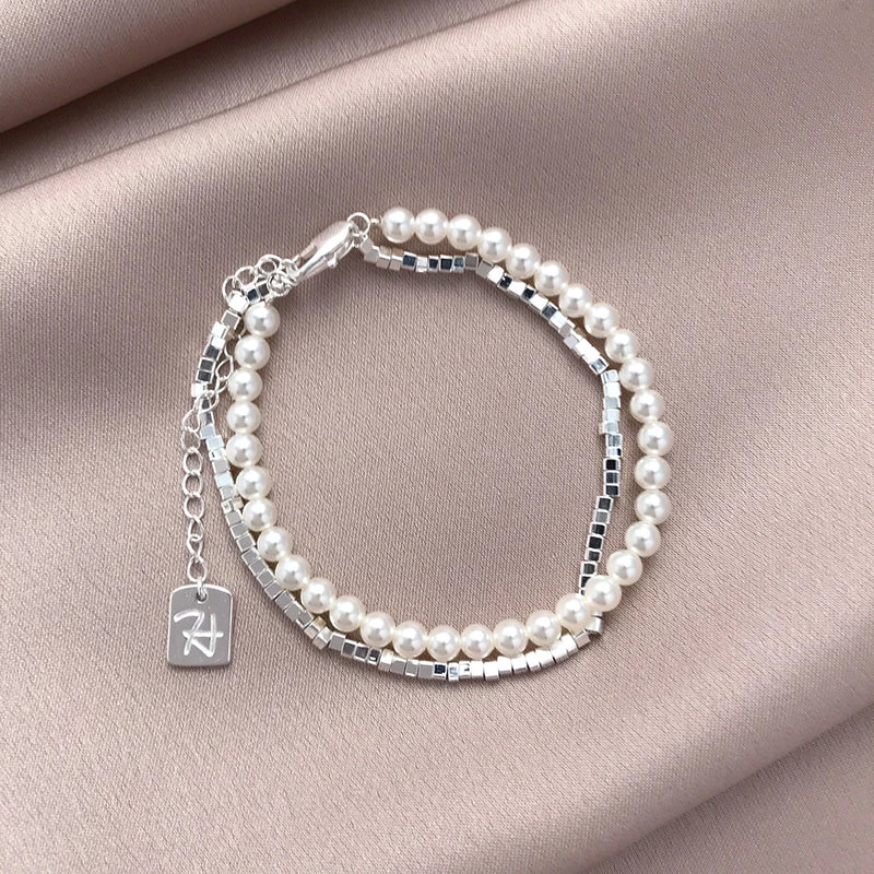 Multilayer Chains Silver Beaded Bracelet for Women N770