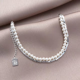 Multilayer Chains Silver Beaded Bracelet for Women N770