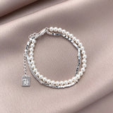 Multilayer Chains Silver Beaded Bracelet for Women N770