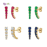 Crystal Curved Stud Earrings 925 Sterling Silver Women's Birthday