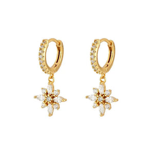 Crystal Flower Pendant Earrings 925 Sterling Silver CZ Hoop Earrings