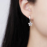 Crystal Flower Pendant Earrings 925 Sterling Silver CZ Hoop Earrings