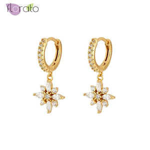 Crystal Flower Pendant Earrings 925 Sterling Silver CZ Hoop Earrings