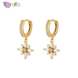 Crystal Flower Pendant Earrings 925 Sterling Silver CZ Hoop Earrings