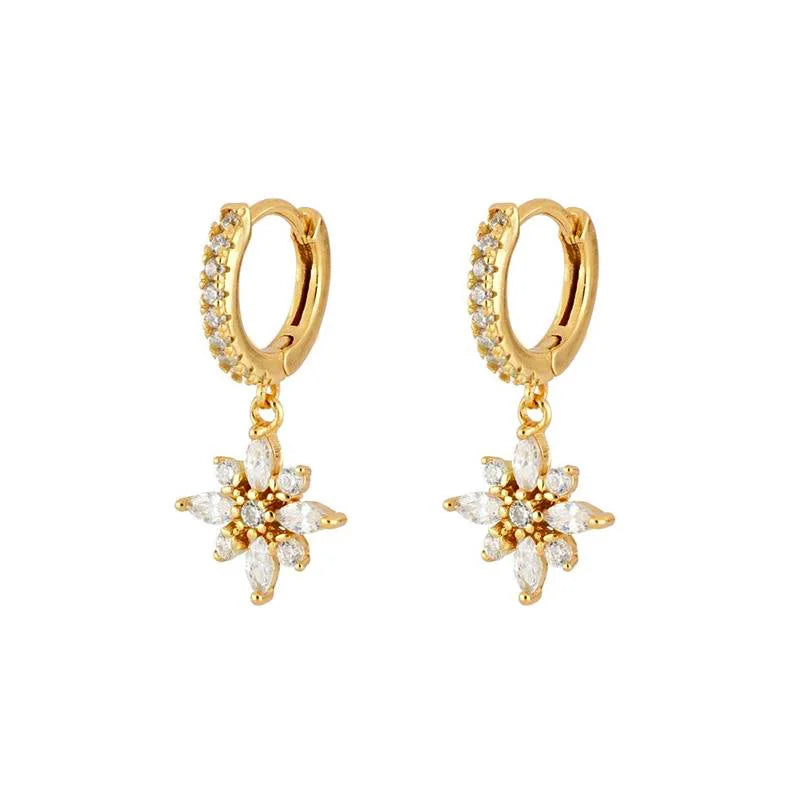 Crystal Flower Pendant Earrings 925 Sterling Silver CZ Hoop Earrings