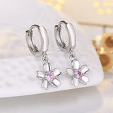 Crystal Flower Pendant Earrings 925 Sterling Silver CZ Hoop Earrings