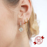 Crystal Flower Pendant Earrings 925 Sterling Silver CZ Hoop Earrings