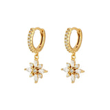 Crystal Flower Pendant Earrings 925 Sterling Silver CZ Hoop Earrings