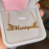 Custom Butterfly Charm Name Necklace Choker in Stainless Steel