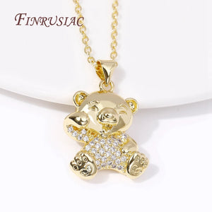 Bears/Pigs Pendant Necklace 18K Plated Zircon Charms for Women, Girls Party