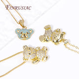 Bears/Pigs Pendant Necklace 18K Plated Zircon Charms for Women, Girls Party