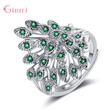 Crystal Peacock Opening Ring 925 Sterling Silver Jewelry