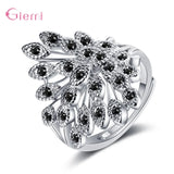 Crystal Peacock Opening Ring 925 Sterling Silver Jewelry