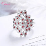 Crystal Peacock Opening Ring 925 Sterling Silver Jewelry