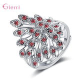 Crystal Peacock Opening Ring 925 Sterling Silver Jewelry