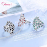 Crystal Peacock Opening Ring 925 Sterling Silver Jewelry