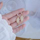 Leaf Tassel Stud Earring 14k Plated Zircon Bohemia Jewelry