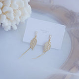Leaf Tassel Stud Earring 14k Plated Zircon Bohemia Jewelry
