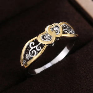 Double Heart Ring Hollow Bridal Ring Wedding Band