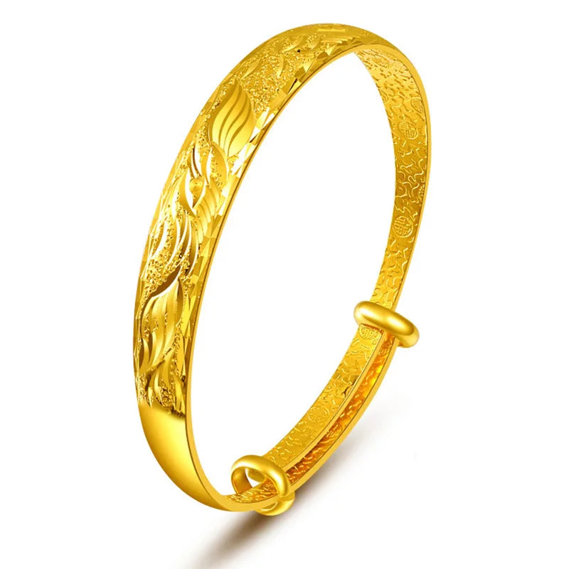 Dragon Phoenix 14K Bracelet for Women's Wedding Jewelry Charms Bridal Bangles