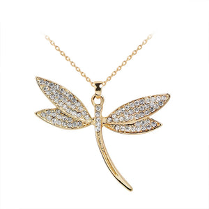 Dragonfly Pendant Necklace Crystal Jewelry Lady Party Accessories
