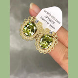 Austrian Peridot Crystal Pearl Earring Olive Green Stud Earrings