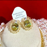 Austrian Peridot Crystal Pearl Earring Olive Green Stud Earrings
