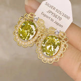Austrian Peridot Crystal Pearl Earring Olive Green Stud Earrings
