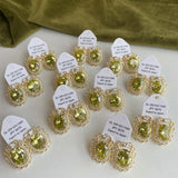 Austrian Peridot Crystal Pearl Earring Olive Green Stud Earrings