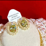 Austrian Peridot Crystal Pearl Earring Olive Green Stud Earrings