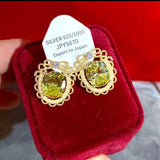 Austrian Peridot Crystal Pearl Earring Olive Green Stud Earrings