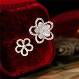 Double Flower Wedding Rings Women Silver Engagement Bride Open Ring