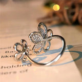 Double Flower Wedding Rings Women Silver Engagement Bride Open Ring