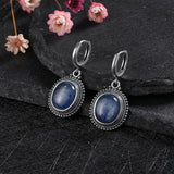 Oval Natural Kyanite 925 Silver Earring Women Gems Jewelry Party Gift Hoop