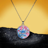Enamel Rose Flower Earring Necklace 925 Silver Set