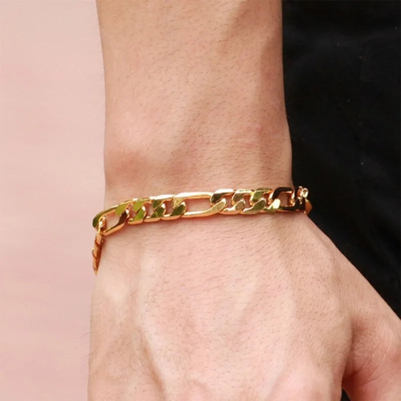 18K Filled Bracelet 6MM Jewelry Chain Men Women Size