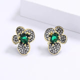 Green Zircon Flower Silver Earrings Wedding Bridal Gift