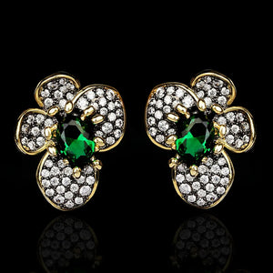 Green Zircon Flower Silver Earrings Wedding Bridal Gift