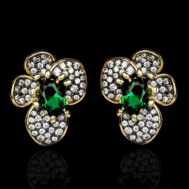 Green Zircon Flower Silver Earrings Wedding Bridal Gift