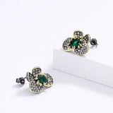 Green Zircon Flower Silver Earrings Wedding Bridal Gift